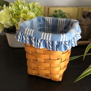 Vintage Longaberger Blue-Striped Fabric Lined Woven Basket